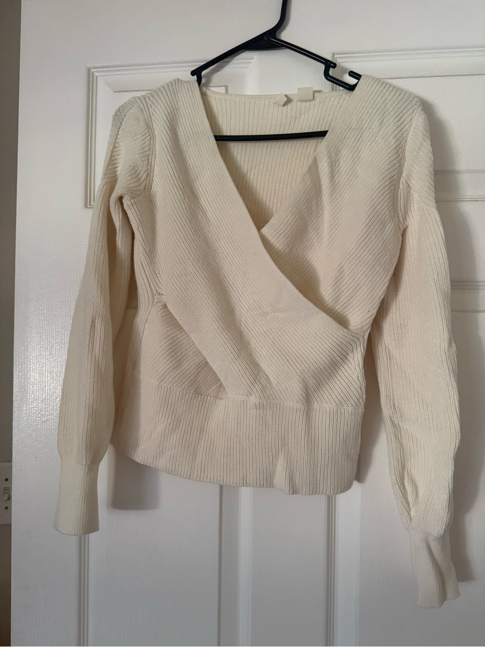 Moth Ivory Ribbed Wrap V-Neck Sweater